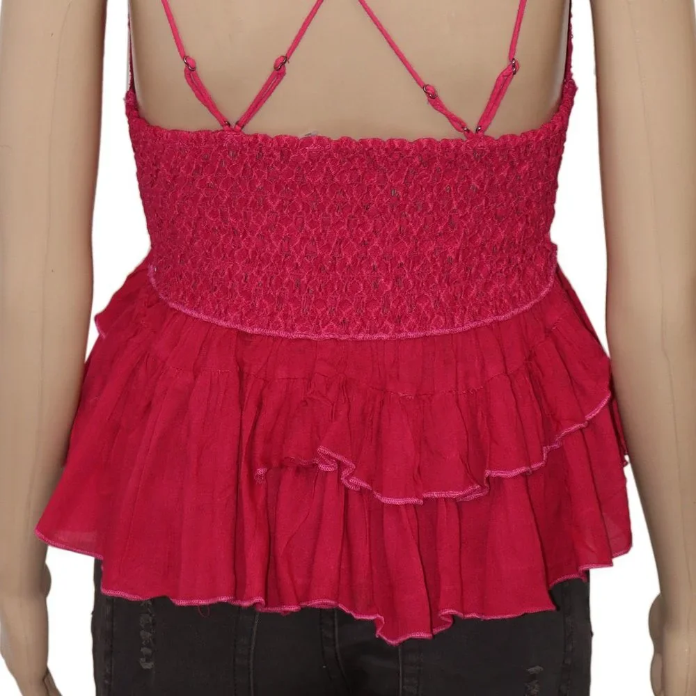 Free People Adella Cami Pink Lace Ruffled Tank Top Rose Hypnotic